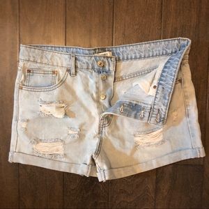 High Rise Denim Distressed Mom Shorts